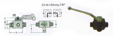 3-Wege Kugelhahn mit L-Bohrung (Gewinde: M 18 x 1,5)