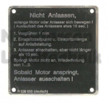 Warnschild "Nicht Anlassen" für Hanomag